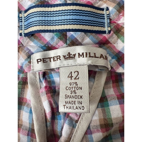 Peter Millar Crown Sport Shorts Men's 42 Pink Blue White Plaid Seersucker Chino - Picture 4 of 4